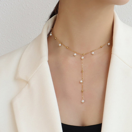 18K Gold-Plated Pearl Drop Necklace-BT8D