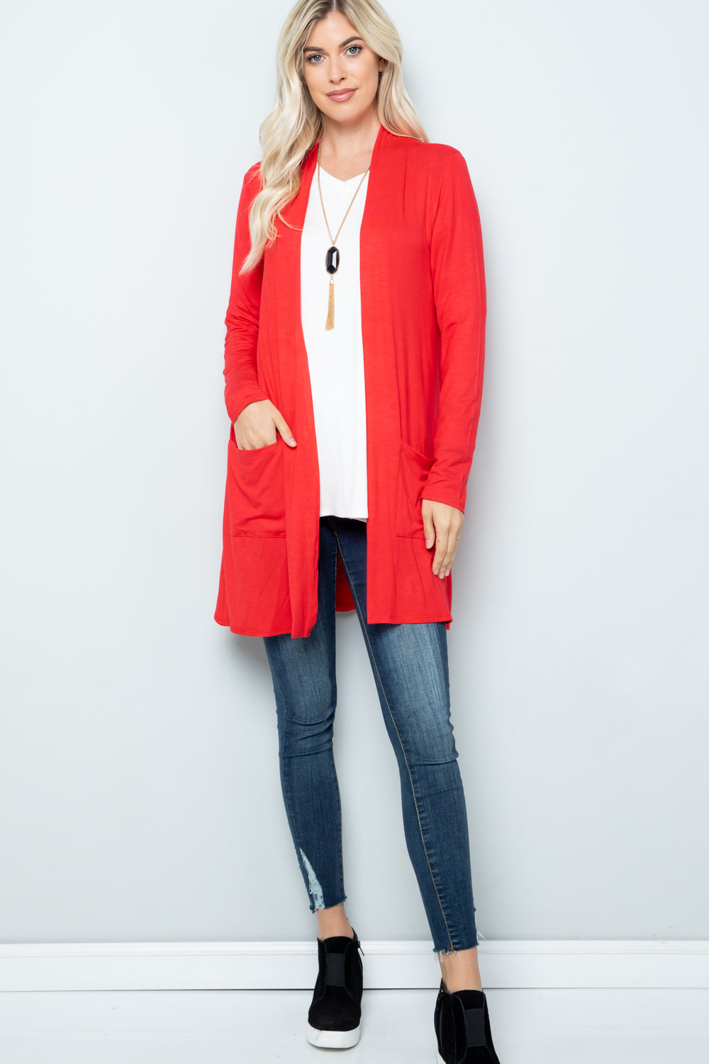Celeste Full Size Open Front Cardigan with Pockets-BT8D