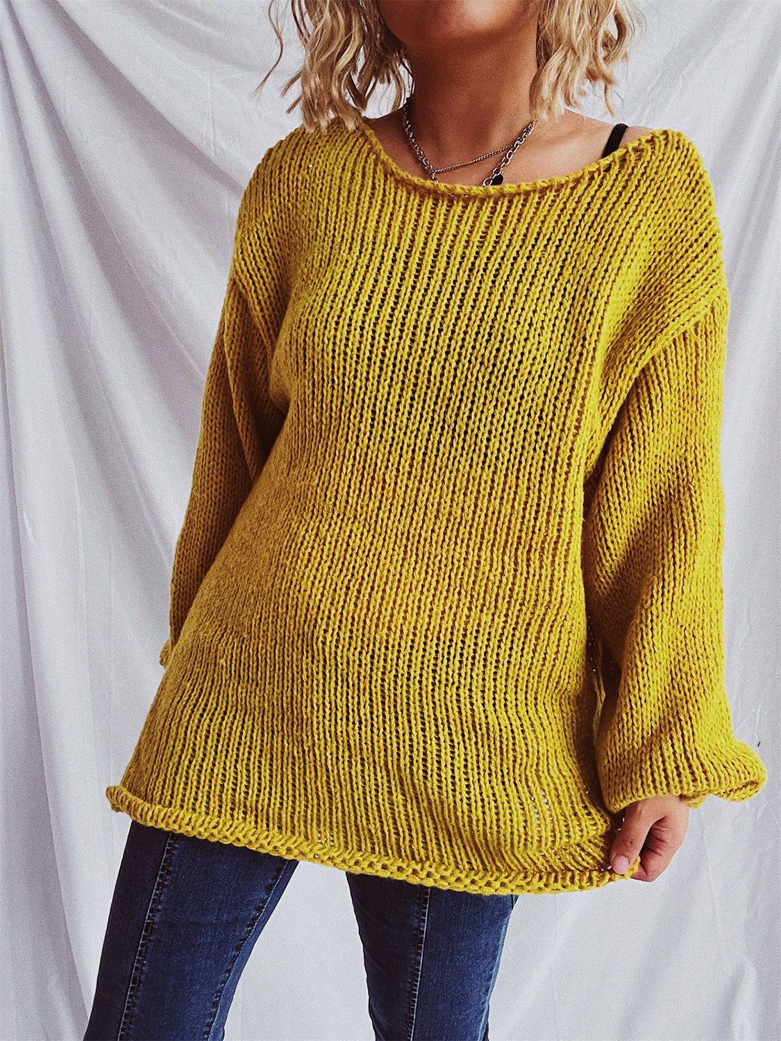 Boat Neck Dropped Shoulder Sweater-BT8D