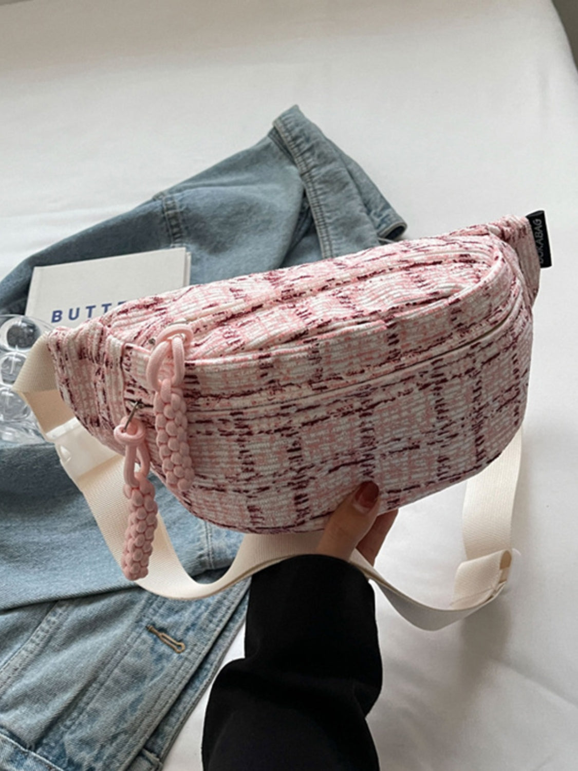 Contrast Plaid Polyester Crossbody Bag-BT8D