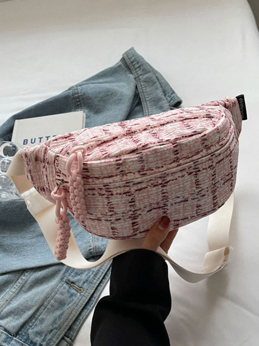 Contrast Plaid Polyester Crossbody Bag-BT8D