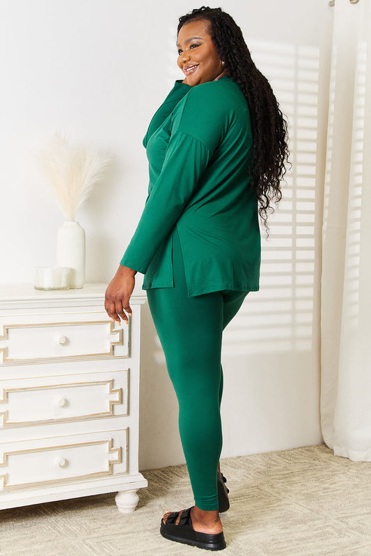 Zenana Lazy Days Full Size Long Sleeve Top And Leggings Set