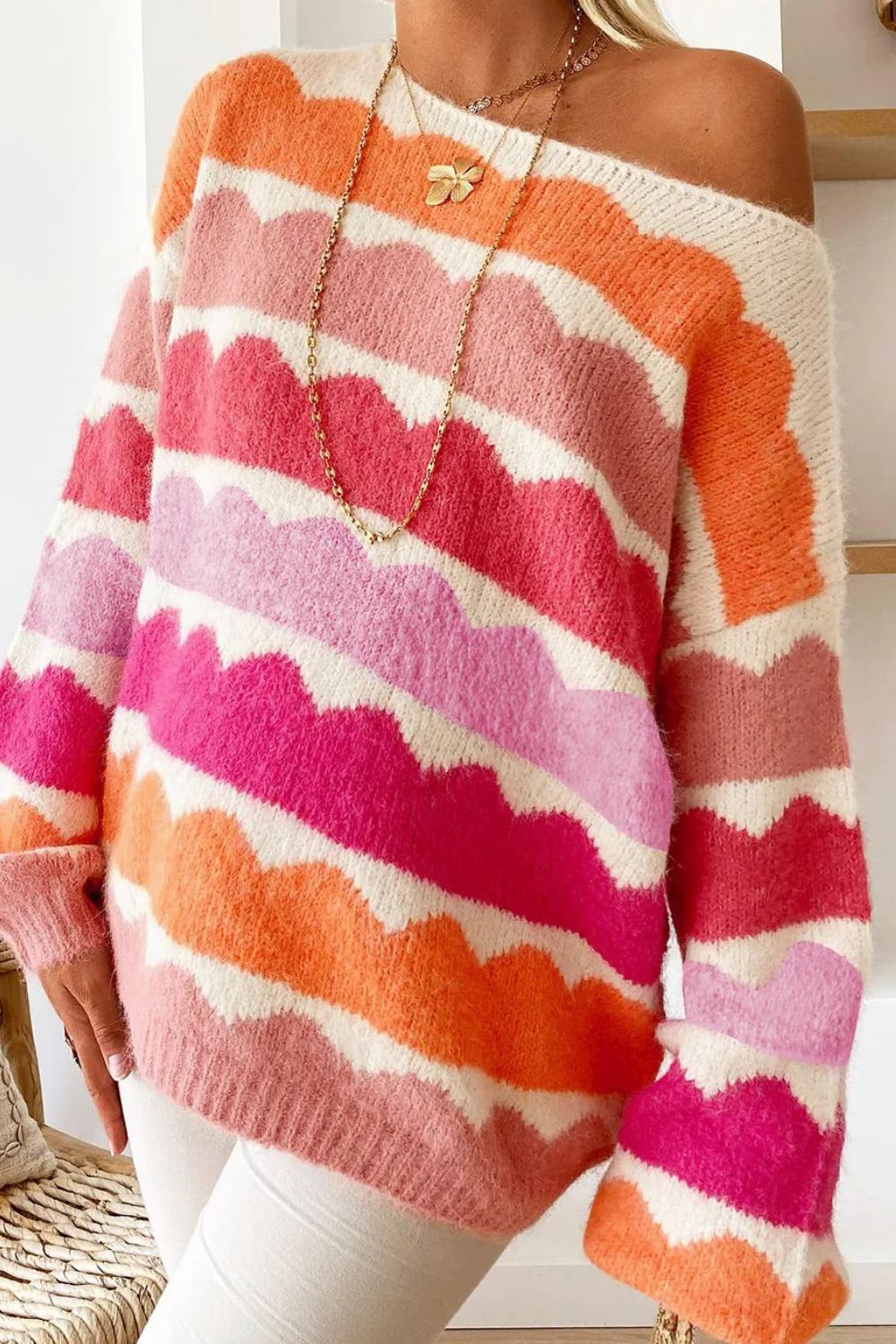 Boat Neck Long Sleeve Sweater-BT8D