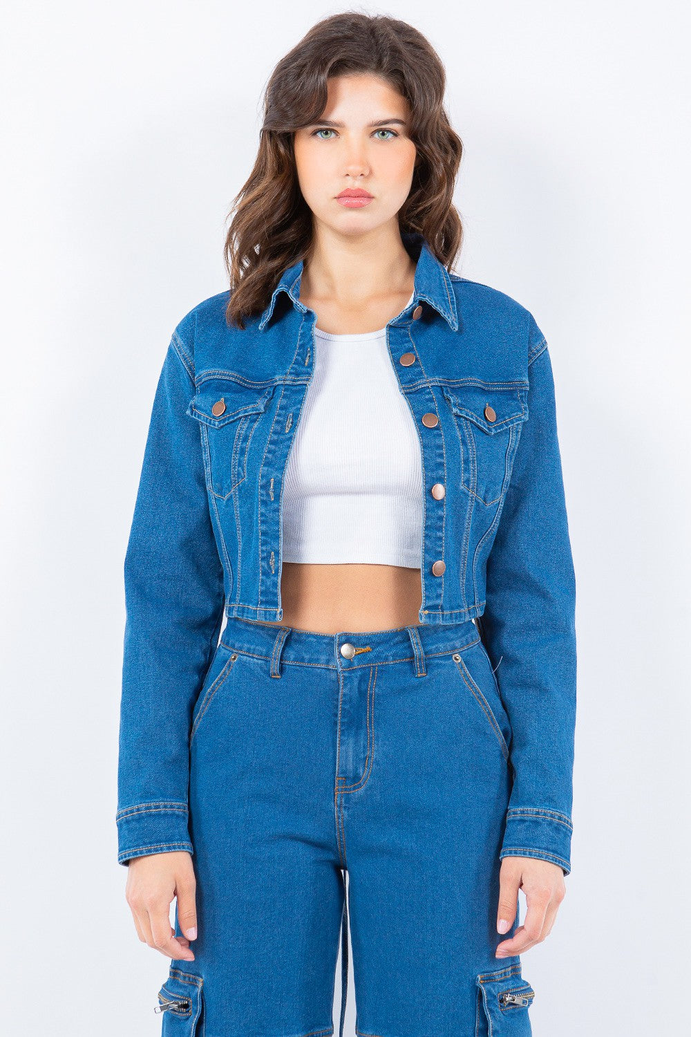 American Bazi Laced Back Cropped Denim Jacket-BT8D
