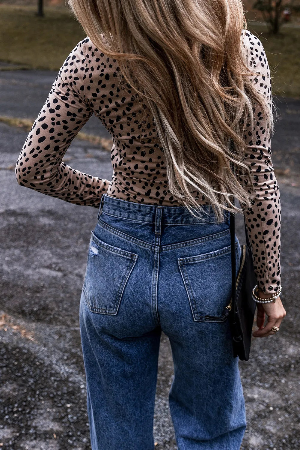 Animal Print Scoop Neck Long Sleeve Bodysuit-BT8D