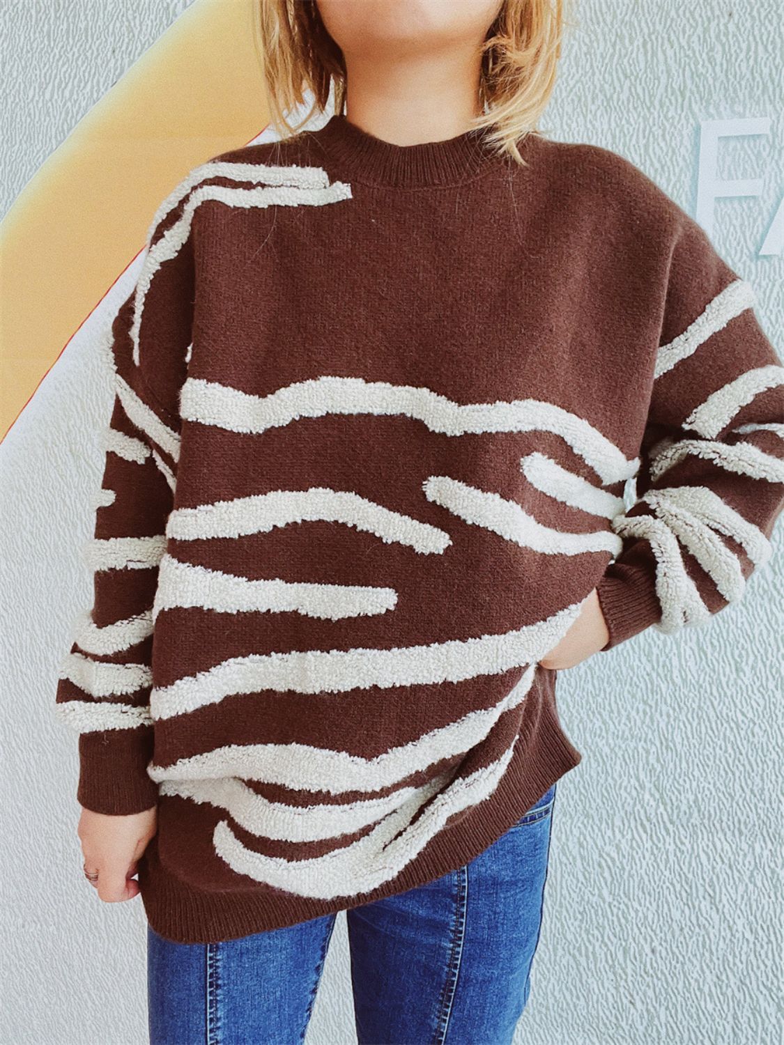 Contrast Round Neck Long Sleeve Sweater-BT8D