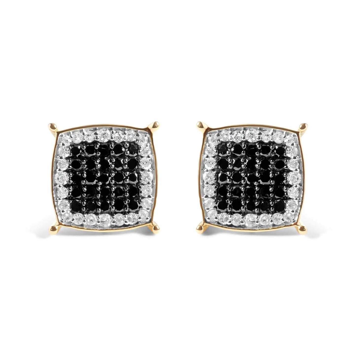 Men's 10K Yellow Gold 1/2 Cttw White and Black Treated Diamond Earring (Black / I-J Color, I2-I3 Clarity)