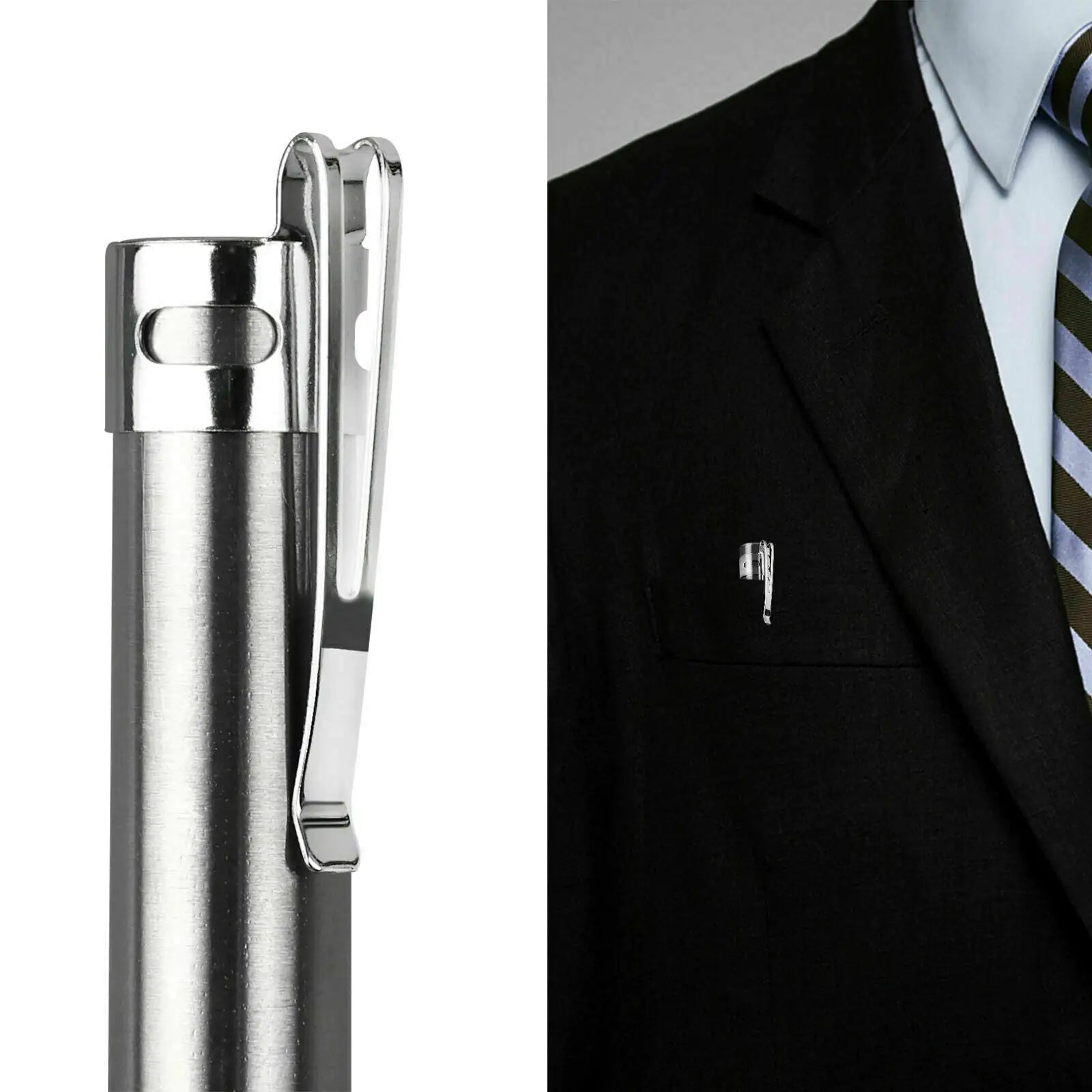 5" LED USB Rechargeable Mini Tactical Flashlight Stainless Steel Torch Pen Light-BT8D