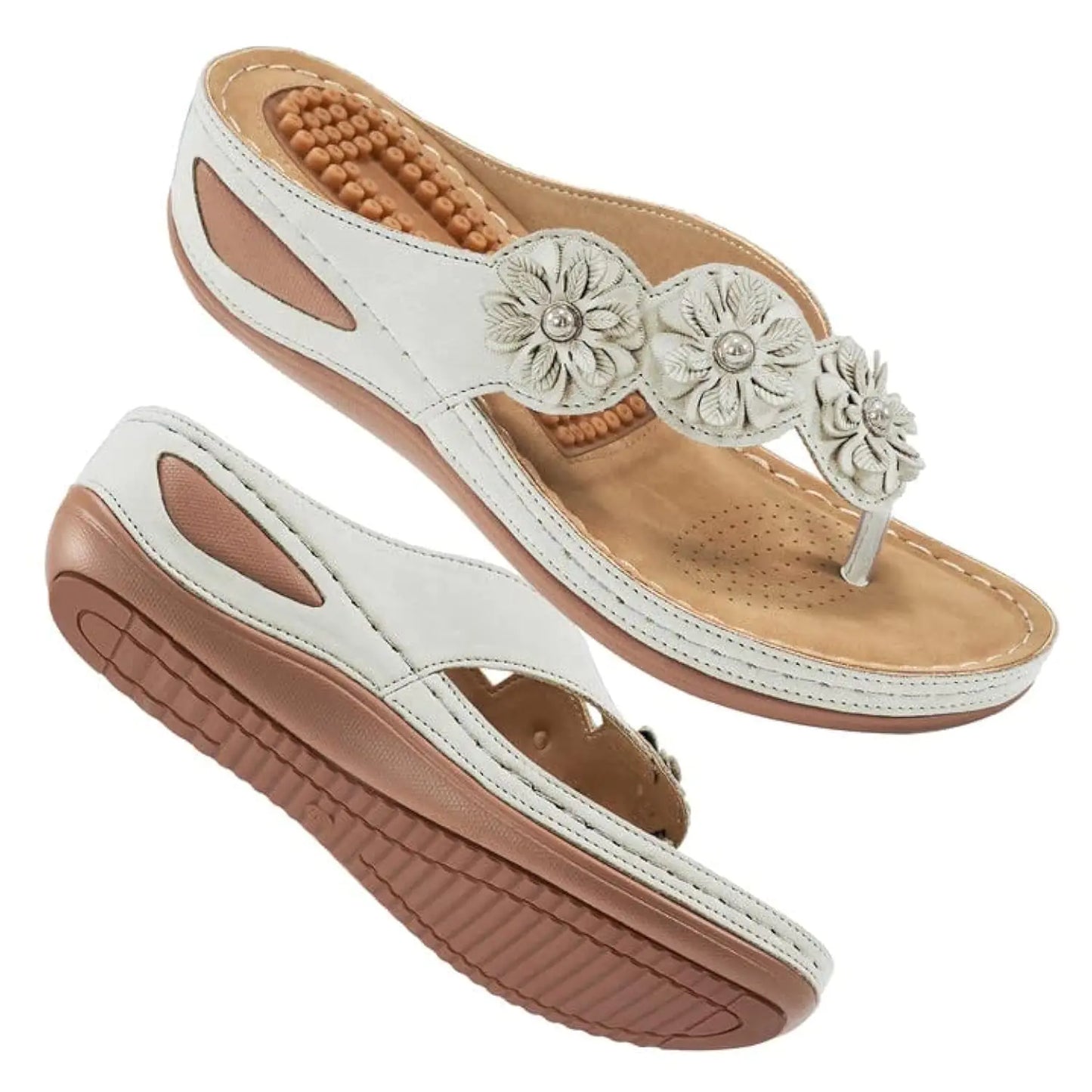 Aomigoct Sandals Women Flip Flops: Cushion FootBed Bohemia Sandals for Women - Casual Summer Wedge Shoes - Dressy Flip Flops Woman Slide
