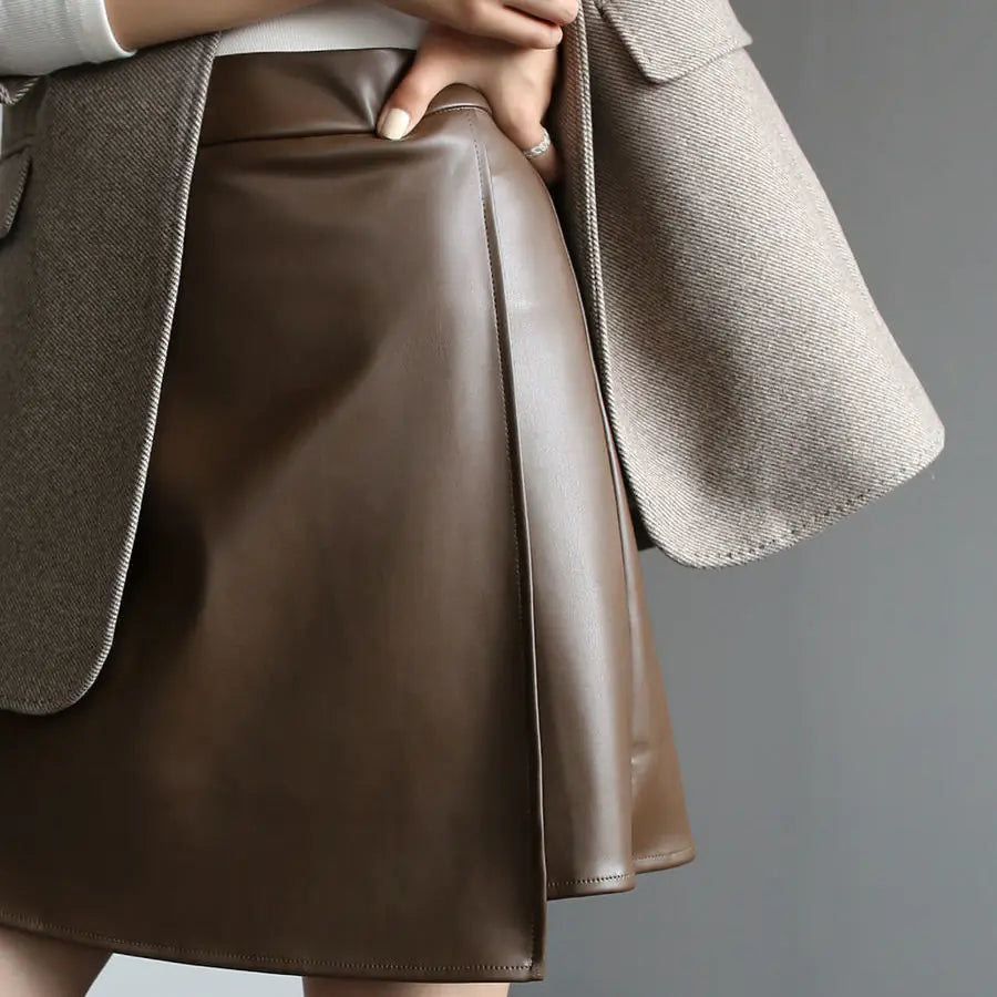 Retro High Waist PU Leather A-Line Women's Skirt