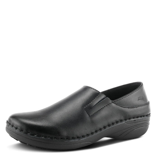 Spring Step Manila Slip-On Professional Nursing Shoes for Women - Womens Uniform Shoes with Round Toe Closed Back and Printed Leather - Nursing Clogs for Women - Black Nursing Clogs for Women US W 7.5
