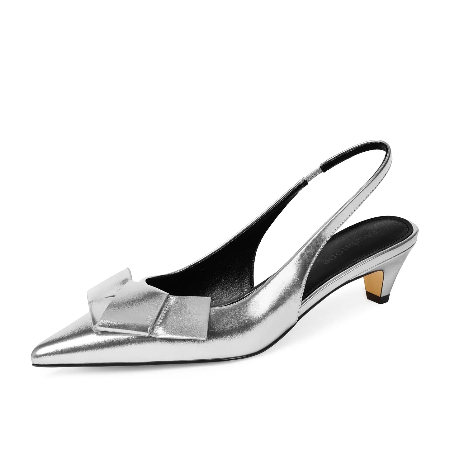 Modatope Silver Slingback Heels for Women Bow Pointed Closed Toe Kitten Heels for Women Pumps Dress Shoes Size 6.5