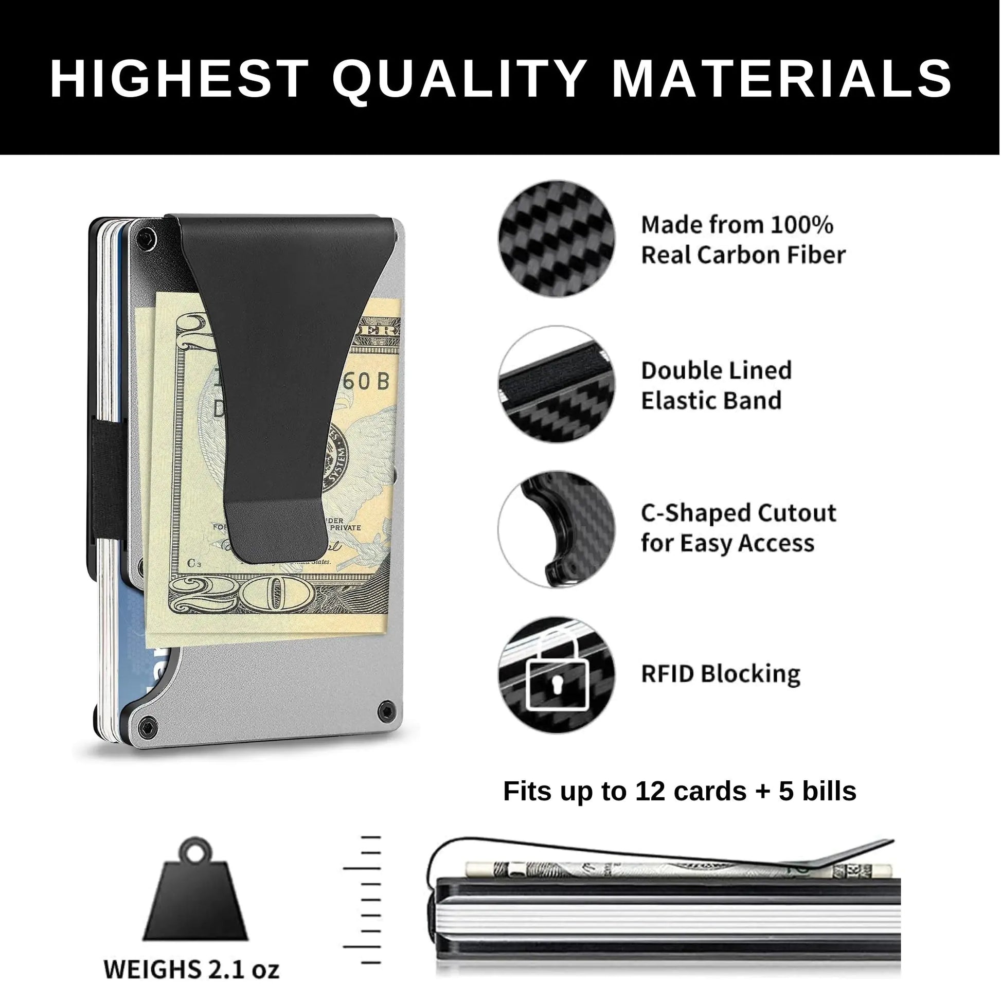 Carbon Fiber Minimalist Credit Card Holder & Money Clip Wallet for Men-BT8D