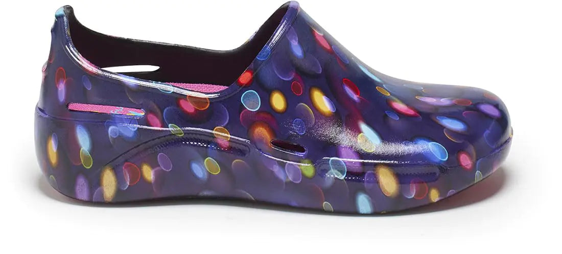 Anywear Streak Non-Slip Work Shoes for Men and Women - Lightweight Oil- and Water-Resistant Work and Nursing Shoes with Exceptional EVA Cushioning - Disco Dots 10 Women/8 Men